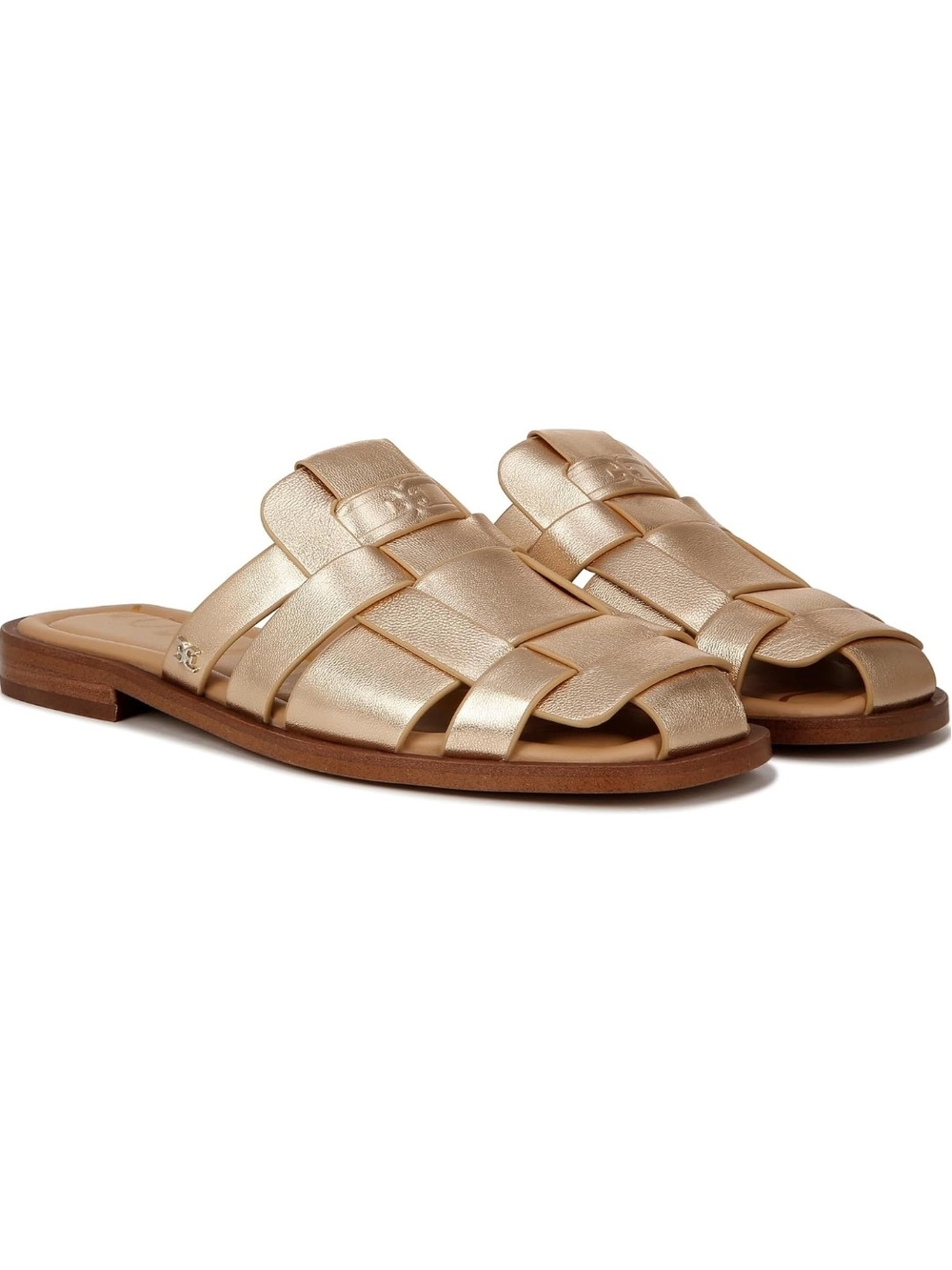 Sam Edelman 'Dina' Gol Quartz Leather Woven Slide Sandals 5